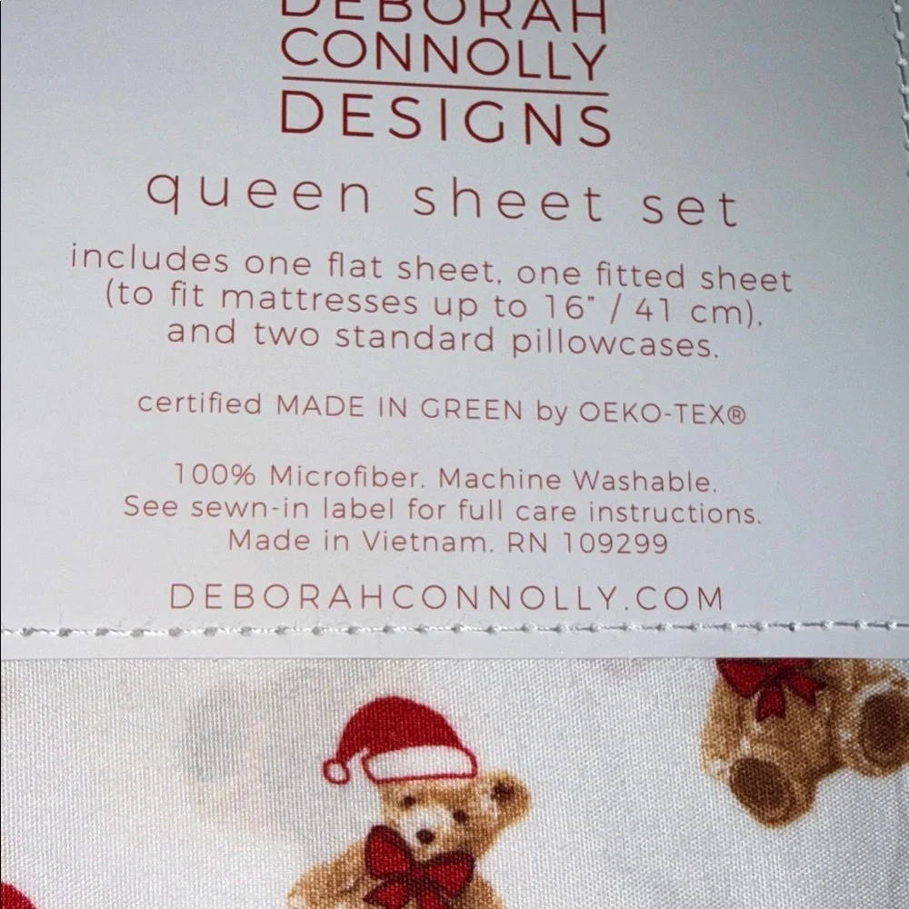 Queen Sheet Set - White with Brown Teddy Bears